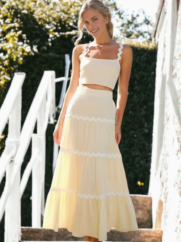Two-Piece Set with Ruffle Skirt and Cropped Top