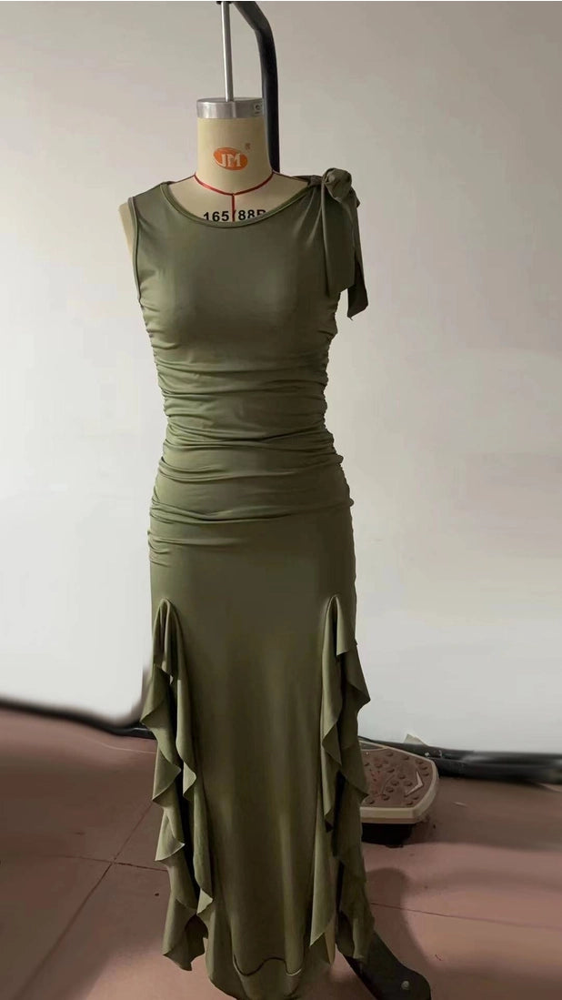 Black Western Cowgirl Coachella Ruffled Slit Dress